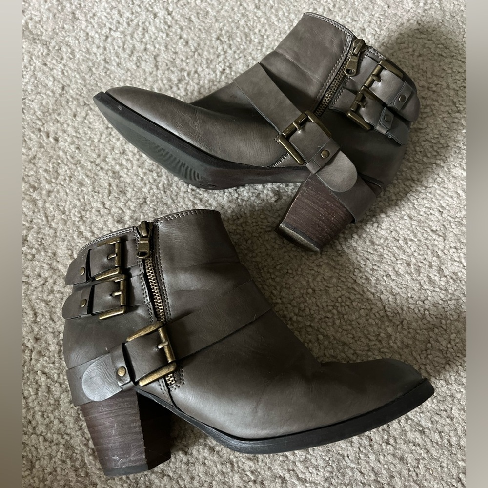 Gray booties with Buckle and Zip Details